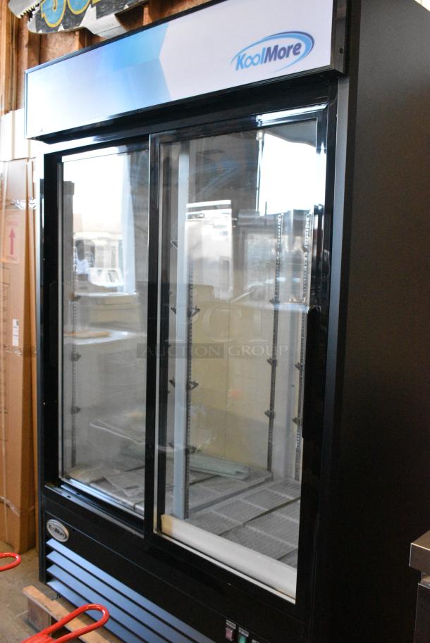 BRAND NEW SCRATCH AND DENT! 2024 KoolMore MDR-2D-GSLD Metal Commercial 53 in. Two-Door Merchandiser Refrigerator - 45 Cu Ft w/ Poly Coated Racks. 115 Volts, 1 Phase. Tested and Working! - Image 2 of 6