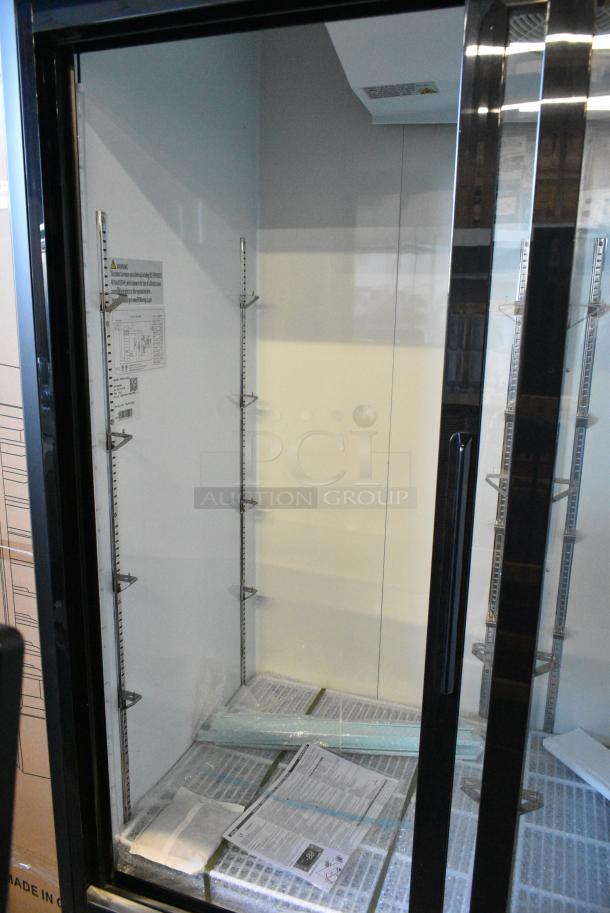 BRAND NEW SCRATCH AND DENT! 2024 KoolMore MDR-2D-GSLD Metal Commercial 53 in. Two-Door Merchandiser Refrigerator - 45 Cu Ft w/ Poly Coated Racks. 115 Volts, 1 Phase. Tested and Working! - Image 5 of 6