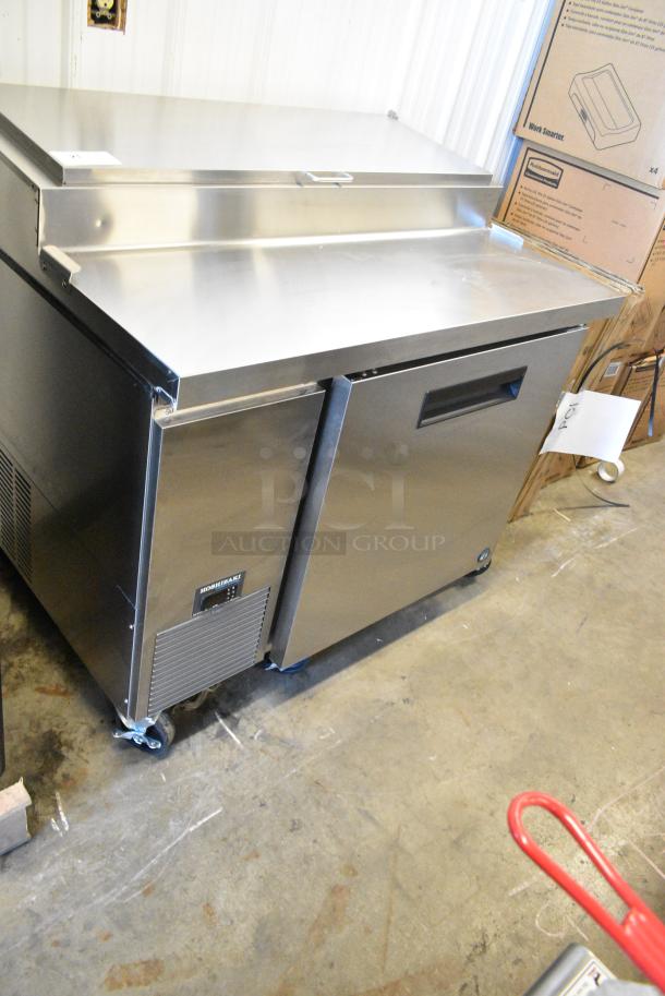 BRAND NEW SCRATCH AND DENT! 2024 Hoshizaki PR46B Stainless Steel Commercial 46" 1 Door Refrigerated Pizza Prep Table on Commercial Casters. 115 Volts, 1 Phase. Tested and Powers On But Does Not Get Cold - Image 2 of 7