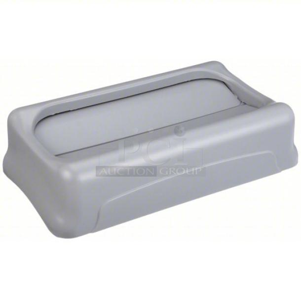 3 Boxes of 4 BRAND NEW SCRATCH AND DENT! Rubbermaid FG267360GRAY Slim Jim Gray Drop Shot Rectangular Trash Can Lid. 3 Times Your Bid! - Image 1 of 3