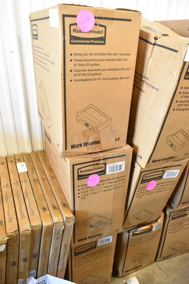 3 Boxes of 4 BRAND NEW SCRATCH AND DENT! Rubbermaid FG267360GRAY Slim Jim Gray Drop Shot Rectangular Trash Can Lid. 3 Times Your Bid! - Image 2 of 3