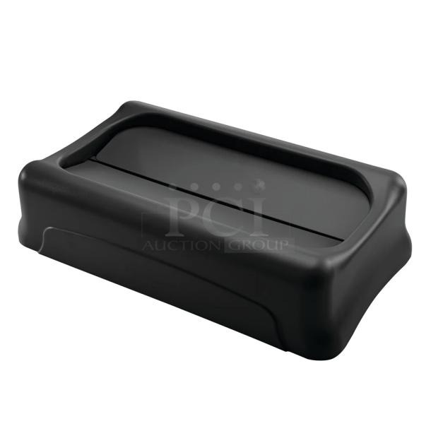 3 Boxes of 4 BRAND NEW SCRATCH AND DENT! Rubbermaid FG267360BLA Slim Jim Black Drop Shot Rectangular Trash Can Lid. 3 Times Your Bid! - Image 1 of 3
