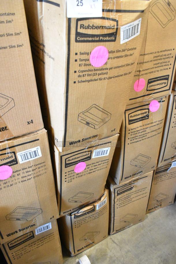 3 Boxes of 4 BRAND NEW SCRATCH AND DENT! Rubbermaid FG267360BLA Slim Jim Black Drop Shot Rectangular Trash Can Lid. 3 Times Your Bid! - Image 2 of 3