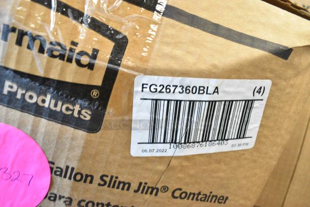 3 Boxes of 4 BRAND NEW SCRATCH AND DENT! Rubbermaid FG267360BLA Slim Jim Black Drop Shot Rectangular Trash Can Lid. 3 Times Your Bid! - Image 3 of 3