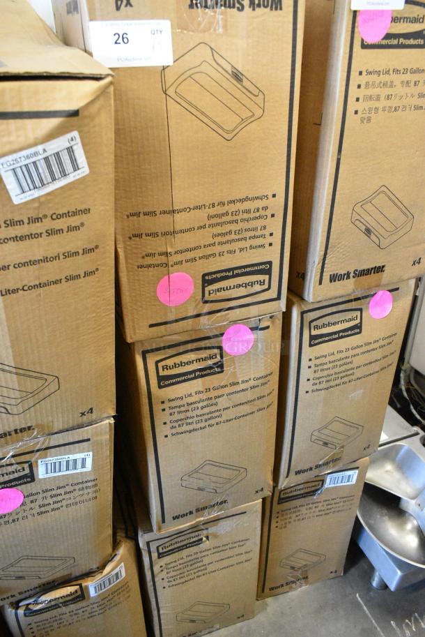 3 Boxes of 4 BRAND NEW SCRATCH AND DENT! Rubbermaid FG267360GRAY Slim Jim Gray Drop Shot Rectangular Trash Can Lid. 3 Times Your Bid! - Image 2 of 3