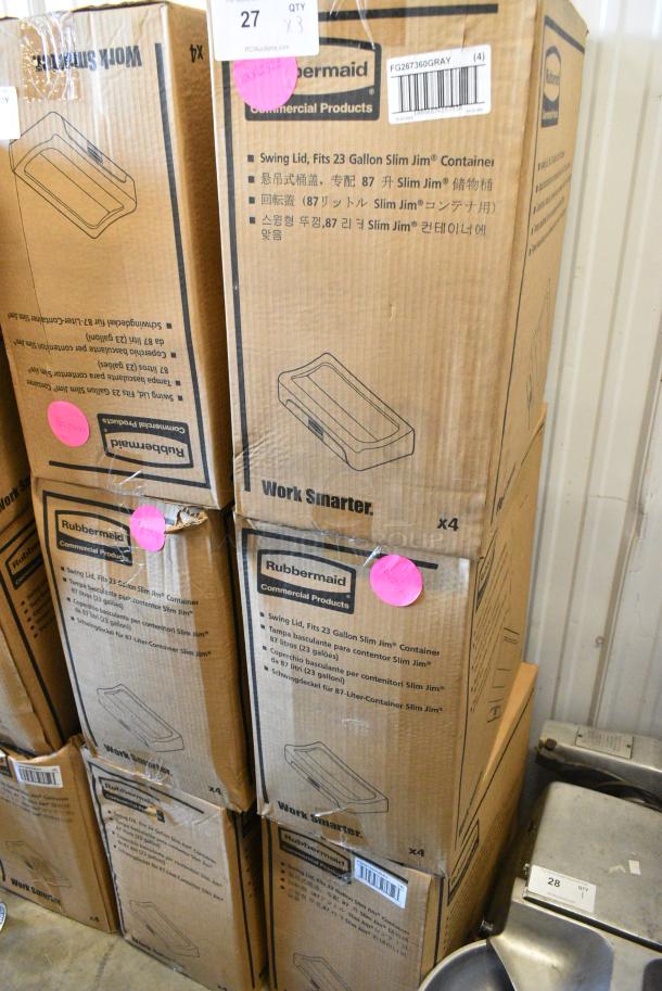 3 Boxes of 4 BRAND NEW SCRATCH AND DENT! Rubbermaid FG267360GRAY Slim Jim Gray Drop Shot Rectangular Trash Can Lid. 3 Times Your Bid! - Image 2 of 3