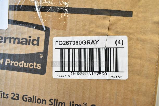 3 Boxes of 4 BRAND NEW SCRATCH AND DENT! Rubbermaid FG267360GRAY Slim Jim Gray Drop Shot Rectangular Trash Can Lid. 3 Times Your Bid! - Image 3 of 3