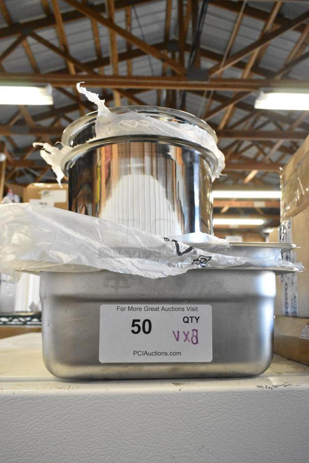 8 Various BRAND NEW SCRATCH AND DENT! Items Including Stainless Steel Cylindrical Drop In Bin, Stainless Steel Drop In Bin, FCCLBLU Knob, Poly Liquid Measuring Cups. 8 Times Your Bid! - Image 1 of 8