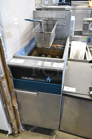 CP-F3-NG Stainless Steel Commercial Floor Style Natural Gas Powered Deep Fat Fryer w/ 1 Metal Fry Basket.