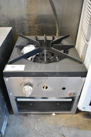 BRAND NEW SCRATCH AND DENT! Cooking Performance Group CPG 351CPGSP18N Stainless Steel Commercial Natural Gas Powered Single Burner Stock Pot Range. 80,000 BTU.
