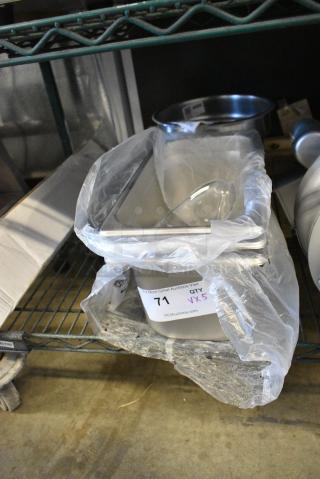 5 Various BRAND NEW! Items Including 922V78184 Vollrath 78184 Stainless Steel 7.25 Qt. Vegetable Inset, 3 Stainless Steel 1/3 Size Drop In Bins and Poly Gravy Boat. 5 Times Your Bid!