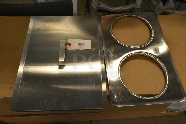 2 BRAND NEW SCRATCH AND DENT! Items Including 407CAP2H810 Choice 2 Hole Steam Table Adapter Plate with 8 3/8" Holes - for 7 Qt. Insets and 3698239426 Frymaster 8239426 Cover W/A, Work Station. 2 Times Your Bid! - Image 1 of 6
