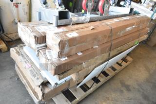 22 BRAND NEW SCRATCH AND DENT! Items Including 15 MX74P Metro MX74P MetroMax iQ 74" Stationary Polymer Post, 423ST5ASG ServIt 423ST5ASG Angled Sneeze Guard for 5-Pan Steam Tables, 522ETSG30602 Steelton 30" x 60" 18 Gauge 430 Stainless Steel Work Table with Undershelf and 2" Rear Upturn, 460EC2472 Regency 24" x 72" NSF Chrome Wire Shelf, 465C1872KE5 SHELF KIT 18X72 CHROME W/ 72 EC POST 5 SHELF UTILITY, 257UB1660 Lavex 16" x 60" Heavy-Duty Steel U-Boat Utility Cart - 2000 lb. Capacity, 600T1872G Regency 18" x 72" 18-Gauge 304 Stainless Steel Commercial Work Table with Galvanized Legs and Undershelf, 109RACKECON Steelton 20 Pan End Load Bun / Sheet Pan Rack - Unassembled. May Be Missing Pieces. 22 Times Your Bid!