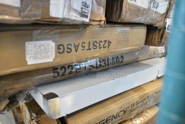 22 BRAND NEW SCRATCH AND DENT! Items Including 15 MX74P Metro MX74P MetroMax iQ 74" Stationary Polymer Post, 423ST5ASG ServIt 423ST5ASG Angled Sneeze Guard for 5-Pan Steam Tables, 522ETSG30602 Steelton 30" x 60" 18 Gauge 430 Stainless Steel Work Table with Undershelf and 2" Rear Upturn, 460EC2472 Regency 24" x 72" NSF Chrome Wire Shelf, 465C1872KE5 SHELF KIT 18X72 CHROME W/ 72 EC POST 5 SHELF UTILITY, 257UB1660 Lavex 16" x 60" Heavy-Duty Steel U-Boat Utility Cart - 2000 lb. Capacity, 600T1872G Regency 18" x 72" 18-Gauge 304 Stainless Steel Commercial Work Table with Galvanized Legs and Undershelf, 109RACKECON Steelton 20 Pan End Load Bun / Sheet Pan Rack - Unassembled. May Be Missing Pieces. 22 Times Your Bid! - Image 14 of 14