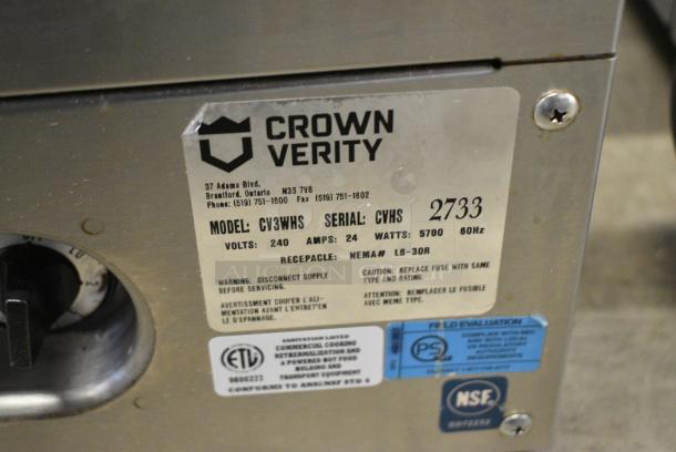 Crown Verity CV3WHS Stainless Steel Commercial Electric Powered Steam Table. 240 Volts, 3 Phase. - Image 4 of 4