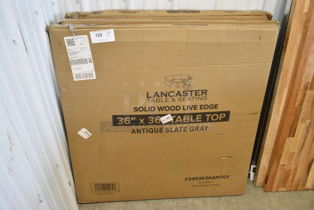 3 BRAND NEW SCRATCH AND DENT! Items Including Lancaster Table & Seating 3493636ANTGY Square Industrial Solid Wood Live Edge Table Top with Slate Gray Finish, Lancaster Table & Seating 3493636ANTMA Square Industrial Solid Wood Live Edge Table Top with Rustic Mahogany Finish. 3 Times Your Bid! - Image 1 of 2