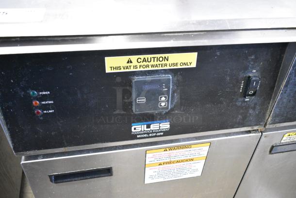 Giles EOF-20W Stainless Steel Commercial Electric Powered 3 Bay Deep Fat Fryer w/ Dumping Station on Commercial Casters. 480 Volts, 3 Phase. - Image 4 of 12
