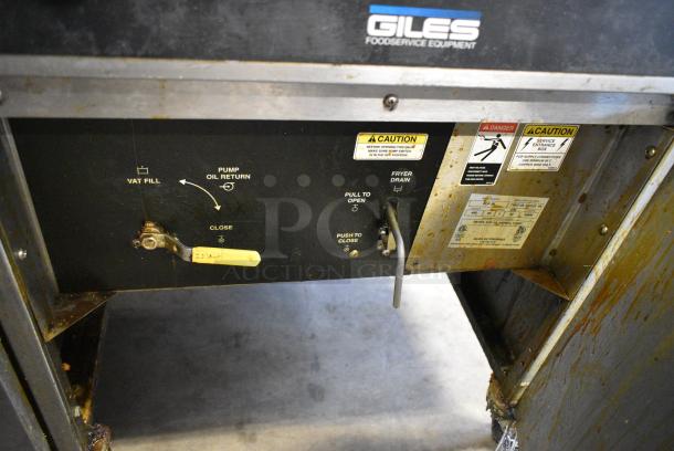 Giles EOF-20W Stainless Steel Commercial Electric Powered 3 Bay Deep Fat Fryer w/ Dumping Station on Commercial Casters. 480 Volts, 3 Phase. - Image 8 of 12