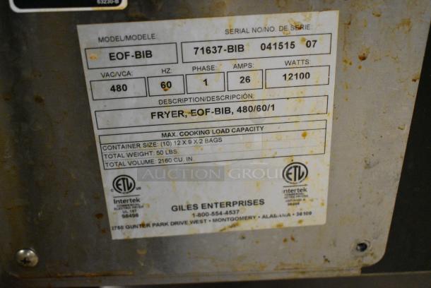Giles EOF-20W Stainless Steel Commercial Electric Powered 3 Bay Deep Fat Fryer w/ Dumping Station on Commercial Casters. 480 Volts, 3 Phase. - Image 12 of 12