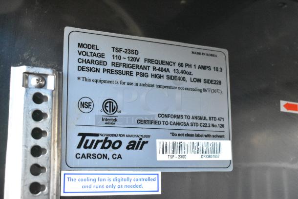 Turbo Air TSF-23SD Stainless Steel Commercial Single Door Reach In Freezer w/ Poly Coated Racks on Commercial Casters. 115 Volts, 1 Phase. Tested and Powers On But Does Not Get Cold - Image 5 of 5