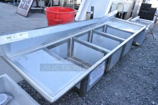 BRAND NEW SCRATCH AND DENT! Regency 600S31824218 Stainless Steel 3 Bay Sink w/ Dual Drain Boards. No Legs. - Item #1155221