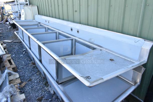 BRAND NEW SCRATCH AND DENT! Regency 600S42424224 Stainless Steel Commercial 4 Bay Sink w/ Dual Drain Boards. No Legs. - Image 2 of 5