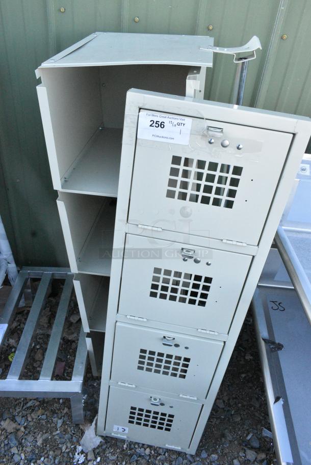 BRAND NEW SCRATCH AND DENT! Tan Metal 4 Cubby Locker. Front Panel Needs To Be Reattached. - Image 2 of 3