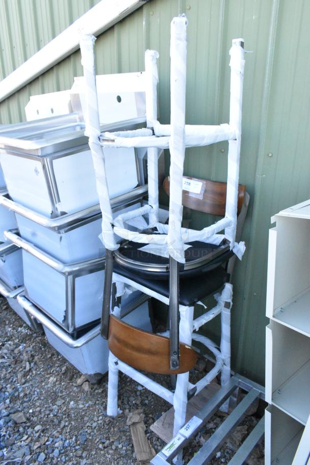 2 BRAND NEW SCRATCH AND DENT! Black Metal Bar Height Chair w/ Black Seat Cushion and Wooden Back Rest. 2 Times Your Bid! - Image 2 of 2