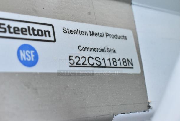BRAND NEW SCRATCH AND DENT! Steelton 522CS11818N 23 1/2" 18-Gauge Stainless Steel One Compartment Commercial Sink without Drainboard - 18" x 18" x 12" Bowl. No Legs. - Image 3 of 3