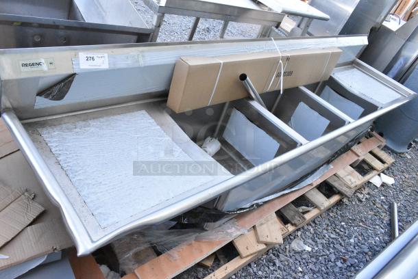BRAND NEW SCRATCH AND DENT! Regency Stainless Steel 3 Bay Sink w/ Dual Drain Boards. - Image 1 of 4