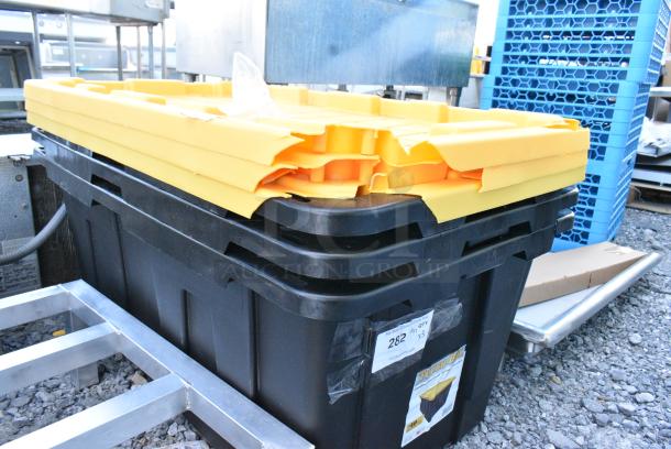 3 Black Poly Bins w/ Yellow Lid. See Pictures for Lid Damage. 3 Times Your Bid! - Image 2 of 3