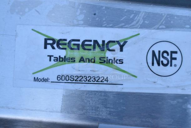 BRAND NEW SCRATCH AND DENT! Regency 600S22323224 96" 16 Gauge Stainless Steel Two Compartment Sink with Galvanized Steel Legs and 2 Drainboards - 23" x 23" x 12" Bowls. No Legs. - Image 3 of 3