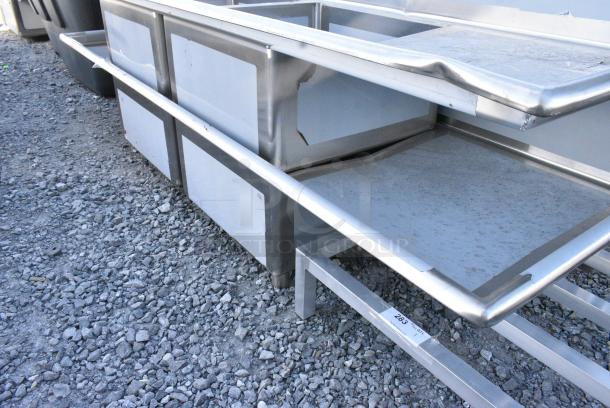 BRAND NEW SCRATCH AND DENT! Regency 600S22323224 96" 16 Gauge Stainless Steel Two Compartment Sink with Galvanized Steel Legs and 2 Drainboards - 23" x 23" x 12" Bowls. No Legs. - Image 2 of 4