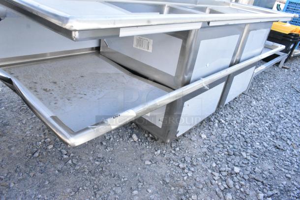 BRAND NEW SCRATCH AND DENT! Regency 600S22323224 96" 16 Gauge Stainless Steel Two Compartment Sink with Galvanized Steel Legs and 2 Drainboards - 23" x 23" x 12" Bowls. No Legs. - Image 3 of 4