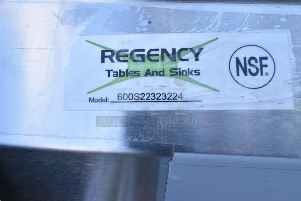 BRAND NEW SCRATCH AND DENT! Regency 600S22323224 96" 16 Gauge Stainless Steel Two Compartment Sink with Galvanized Steel Legs and 2 Drainboards - 23" x 23" x 12" Bowls. No Legs. - Image 4 of 4