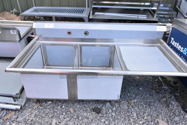 BRAND NEW SCRATCH AND DENT! KoolMore KM-SB182414-24R3 Stainless Steel 2 Bay Sink w/ Right Side Drain Board. - Image 1 of 3