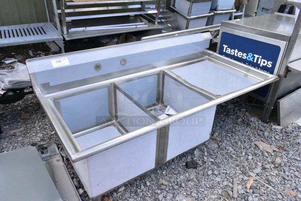BRAND NEW SCRATCH AND DENT! KoolMore KM-SB182414-24R3 Stainless Steel 2 Bay Sink w/ Right Side Drain Board. - Image 2 of 3