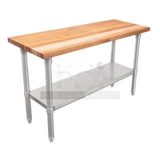 BRAND NEW SCRATCH AND DENT! John Boos & Co. JNS1848 Wood Top Work Table with Galvanized Base and Adjustable Undershelf - 18" x 48". May Be Missing Pieces.