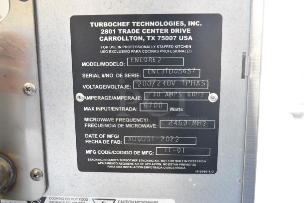 BRAND NEW SCRATCH AND DENT! 2022 Turbochef Encore 2 Stainless Steel Commercial Countertop Electric Powered Rapid Cook Oven. 208/240 Volts, 1 Phase. - Image 5 of 5