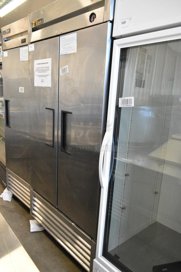True T-35 Stainless Steel Commercial 2 Door Reach In Cooler w/ Poly Coated Racks on Commercial Casters. 115 Volts, 1 Phase. Tested and Working! - Image 1 of 6