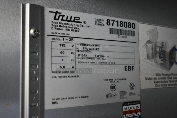 True T-35 Stainless Steel Commercial 2 Door Reach In Cooler w/ Poly Coated Racks on Commercial Casters. 115 Volts, 1 Phase. Tested and Working! - Image 5 of 6