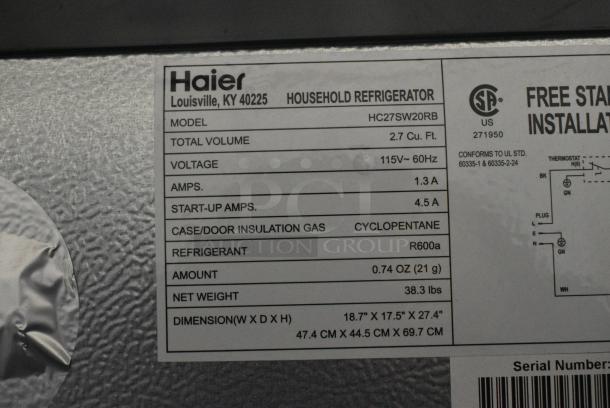 Haier HC27SW20RB Mini Cooler. 115 Volts, 1 Phase. Tested and Working! - Image 5 of 5
