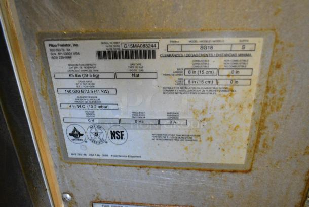 Pitco Frialator SG18 Stainless Steel Commercial Floor Style Natural Gas Powered Deep Fat Fryer on Commercial Casters. 140,000 BTU. - Image 7 of 7