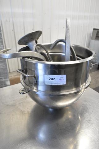 7 Various Items Including 2 Stainless Steel Mixing Bowls, 3 Dough Hook Attachment, 2 Paddle Attachments. 7 Times Your Bid! - Item #1155173