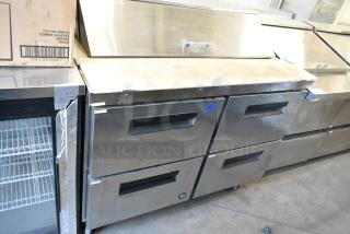 Hoshizaki CRMR48-12D4 Stainless Steel Commercial Sandwich Salad Prep Table Bain Marie Mega Top w/ 4 Drawers on Commercial Casters. 115 Volts, 1 Phase. Tested and Working!