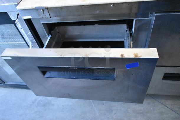 Hoshizaki CRMR48-12D4 Stainless Steel Commercial Sandwich Salad Prep Table Bain Marie Mega Top w/ 4 Drawers on Commercial Casters. 115 Volts, 1 Phase. Tested and Working! - Image 7 of 9