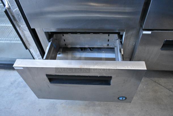 Hoshizaki CRMR48-12D4 Stainless Steel Commercial Sandwich Salad Prep Table Bain Marie Mega Top w/ 4 Drawers on Commercial Casters. 115 Volts, 1 Phase. Tested and Working! - Image 8 of 9