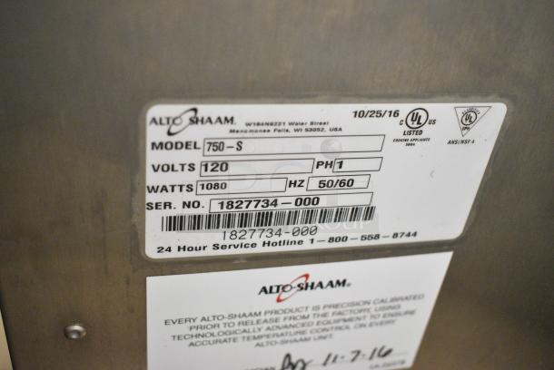 2016 Alto Shaam 750-S Stainless Steel Commercial Heated Holding Cabinet on Commercial Casters. 120 Volts, 1` Phase. Tested and Working! - Image 6 of 6