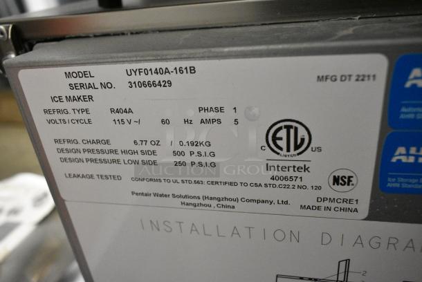 2022 Manitowoc UYF0140A-161B Stainless Steel Commercial Undercounter Self Contained Ice Machine. 115 Volts, 1 Phase. - Image 4 of 4