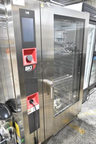 BRAND NEW! BKI AETG202R Stainless Steel Commercial Propane Gas Powered Roll In Rack Combi Convection Oven w/ Metal Pan Rack.